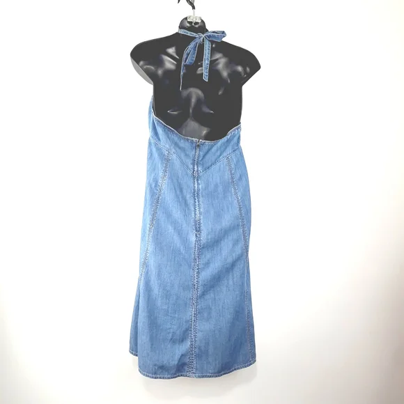 ❤️ Stunning Blue Denim 70,s HalterSummer  Dress - Picture 6 of 13